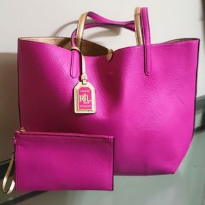 Ralph Lauren Reversible Leather Tote with matching wristlet
